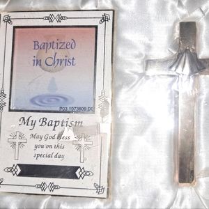 Baptism Christening Silver Photo frame with saying and Silver Cross. (wrapped)